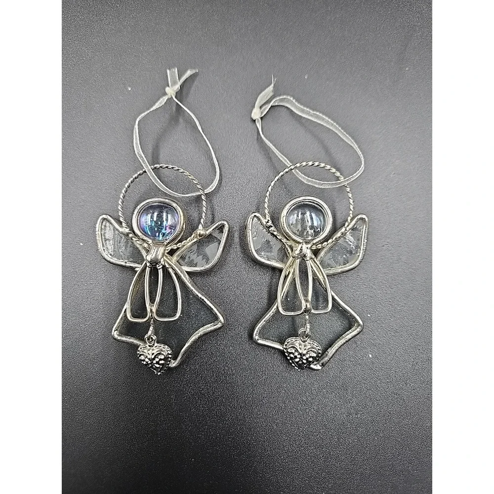 2 Stained Glass Ornament Angel With Hearts 2.5